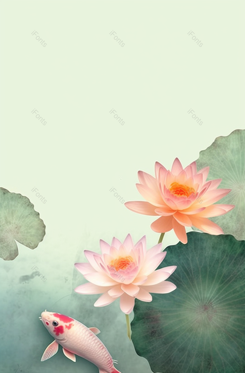 夏天荷花绽放锦鲤在游泳中国风工笔画海报背景插画,插画/手绘图,插画/手绘图库,插画/手绘图下载,插画/手绘